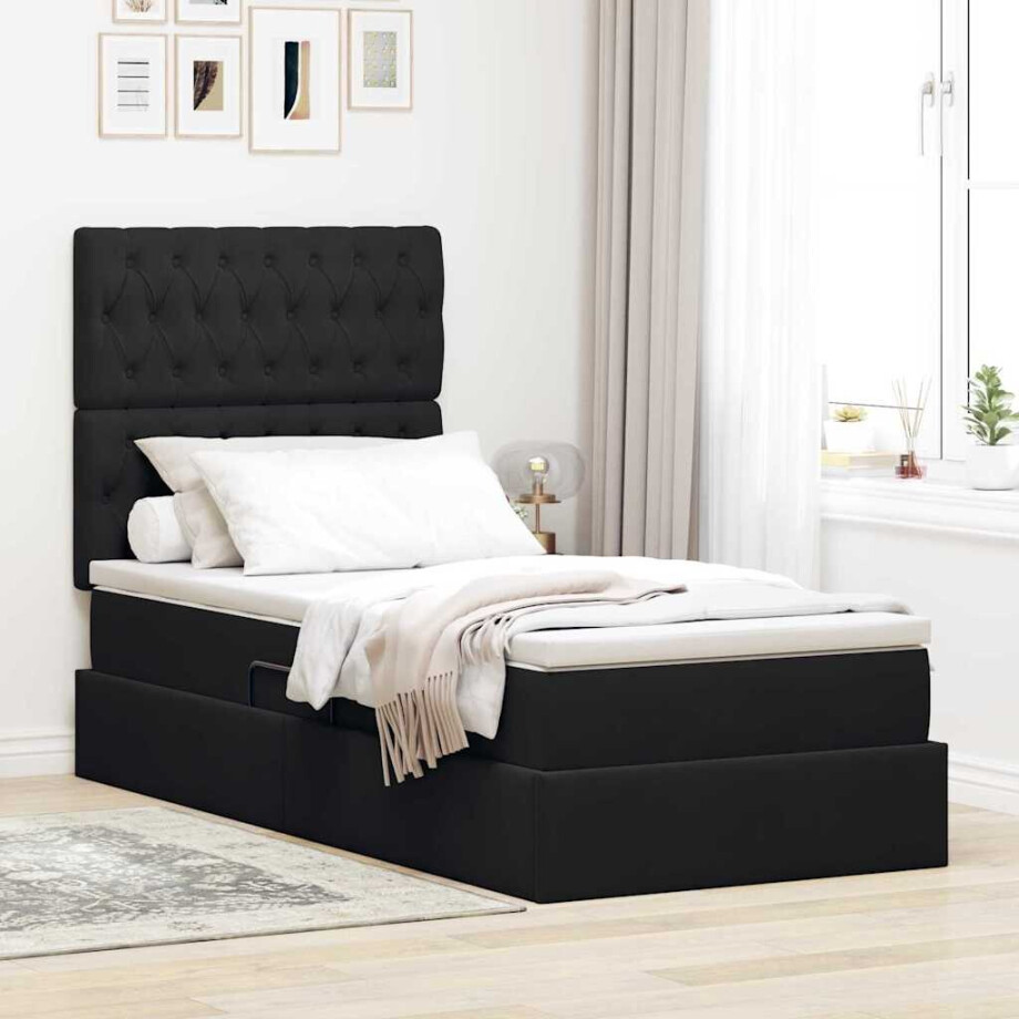 vidaXL Opslag bed met matras met matras Zwart 100 x 200 cm Fluweel afbeelding 1