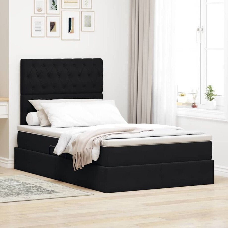 vidaXL Opslag bed met matras met matras Zwart 120 x 200 cm Fluweel afbeelding 1