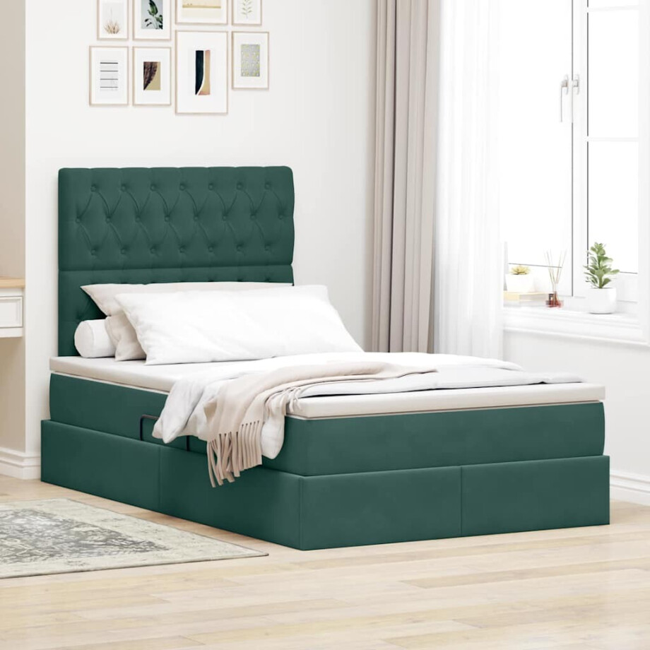 vidaXL Opslag bed met matras Donkergroen 120 x 200 cm Fluweel afbeelding 1