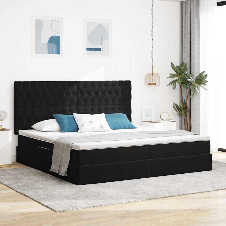 vidaXL Opslag bed met matras met matras Zwart 200 x 200 cm Fluweel afbeelding 1