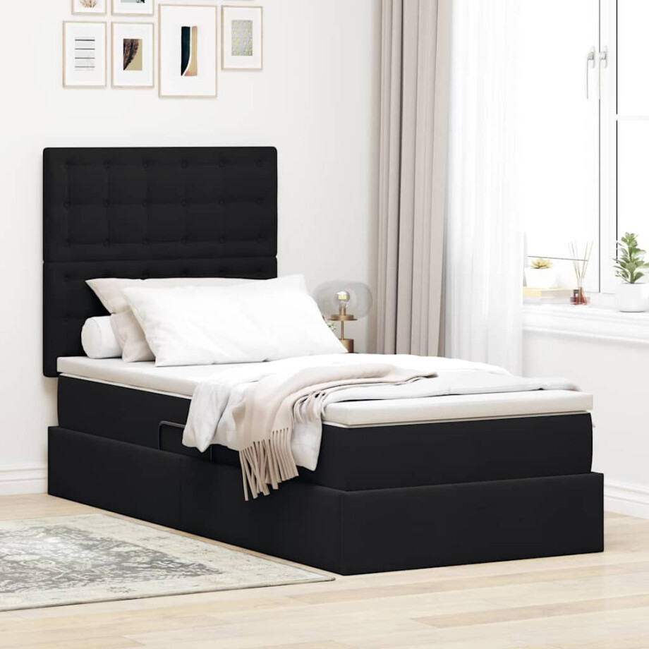 vidaXL Opslag bed met matras met matras Zwart 100 x 200 cm Fluweel afbeelding 1