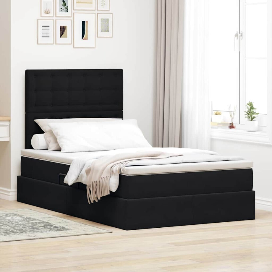 vidaXL Opslag bed met matras met matras Zwart 120 x 190 cm Fluweel afbeelding 1