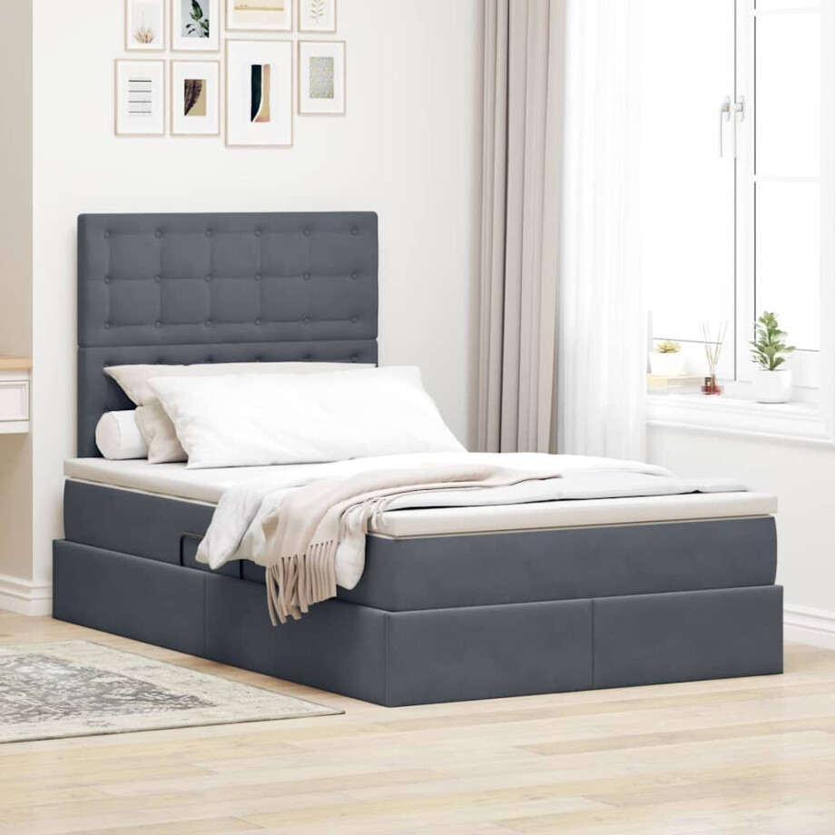 vidaXL Opslag bed met matras Donkergrijs 120 x 200 cm Fluweel afbeelding 1