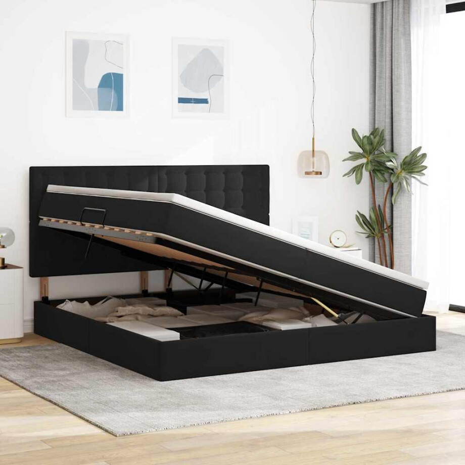 vidaXL Opslag bed met matras met matras Zwart 200 x 200 cm Fluweel afbeelding 1