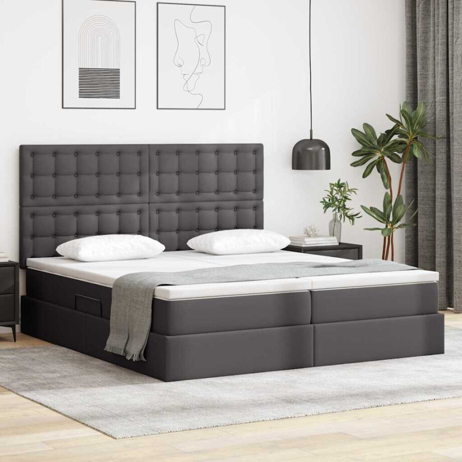 vidaXL Opbergbed met matras met hoofdeinde Grijs 180 x 200 cm Nep Leer vidaXL Opbergbed met matras met hoofdeinde Grijs 180 x 200 cm Nep Leer afbeelding 1