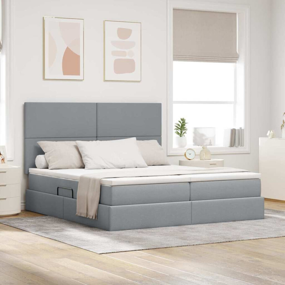 vidaXL Opslag bed met matras Lichtgrijs 200 x 200 cm Nep Leer afbeelding 1