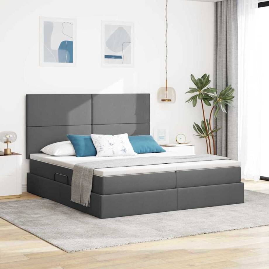 vidaXL Opslag bed met matras Donkergrijs 200 x 200 cm Nep Leer afbeelding 1