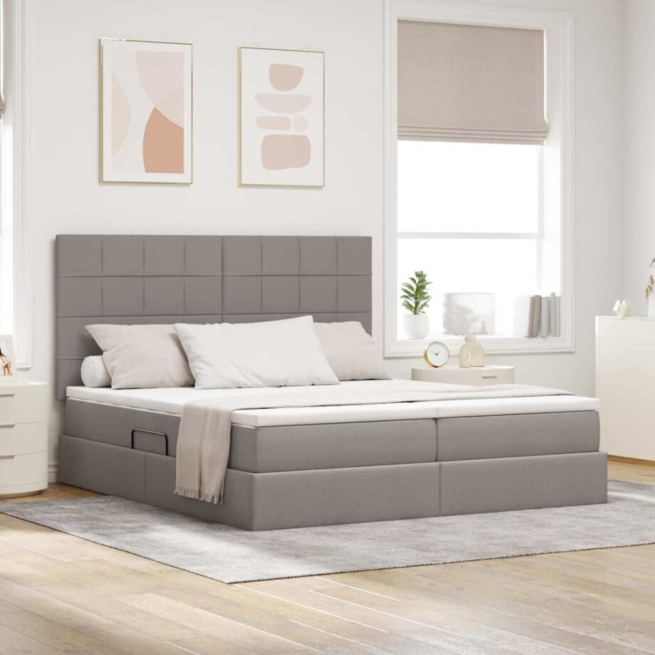 vidaXL Opslag bed met hoofdeinde Taupe 180 x 200 cm Nep Leer afbeelding 1