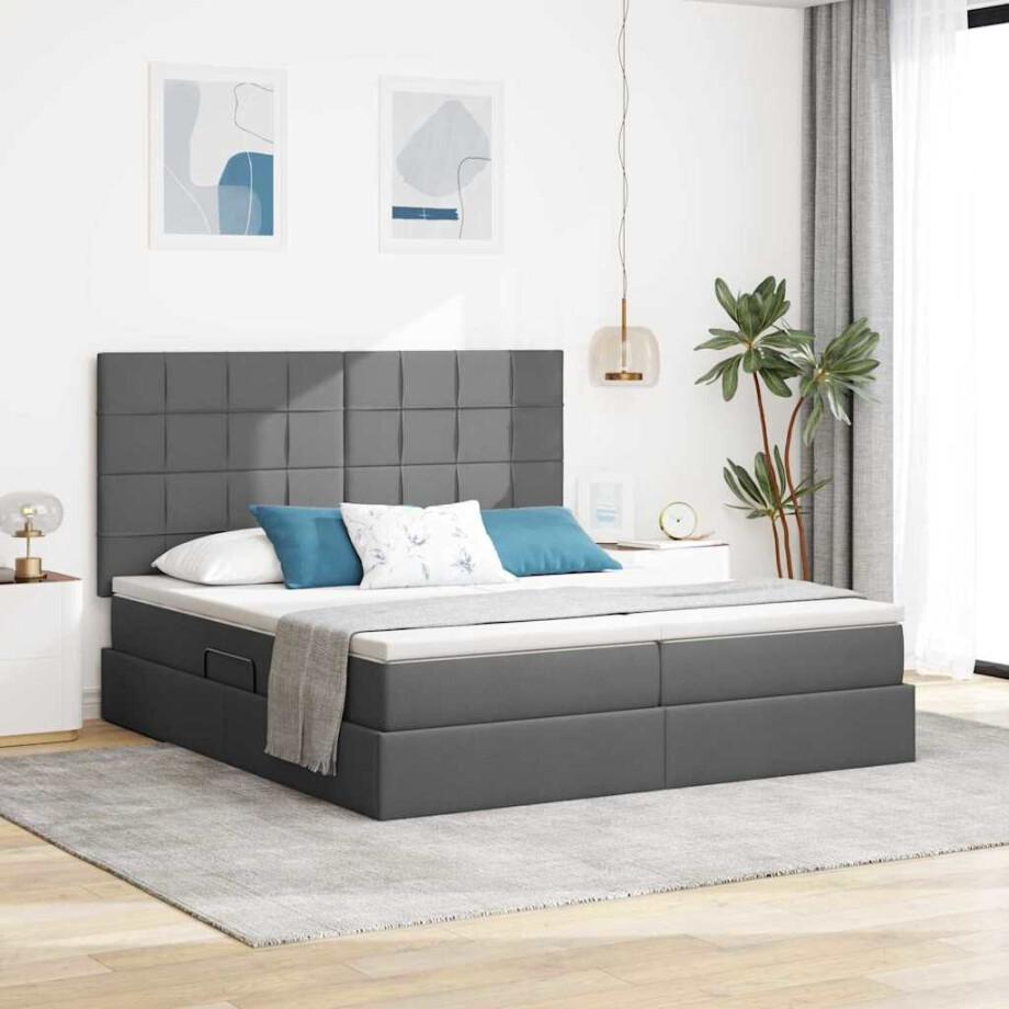 vidaXL Opslag bed met matras Donkergrijs 200 x 200 cm Nep Leer afbeelding 1