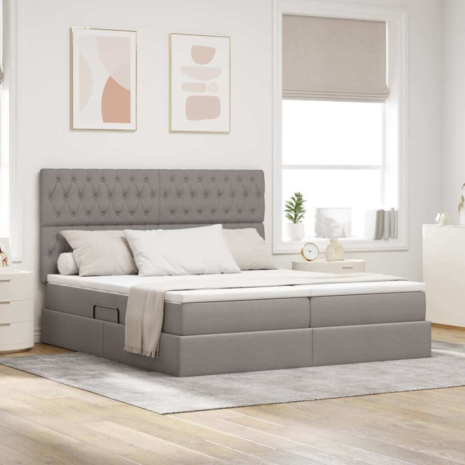 vidaXL Opslag bed met matras met opslag Taupe 200 x 200 cm Nep Leer afbeelding 1