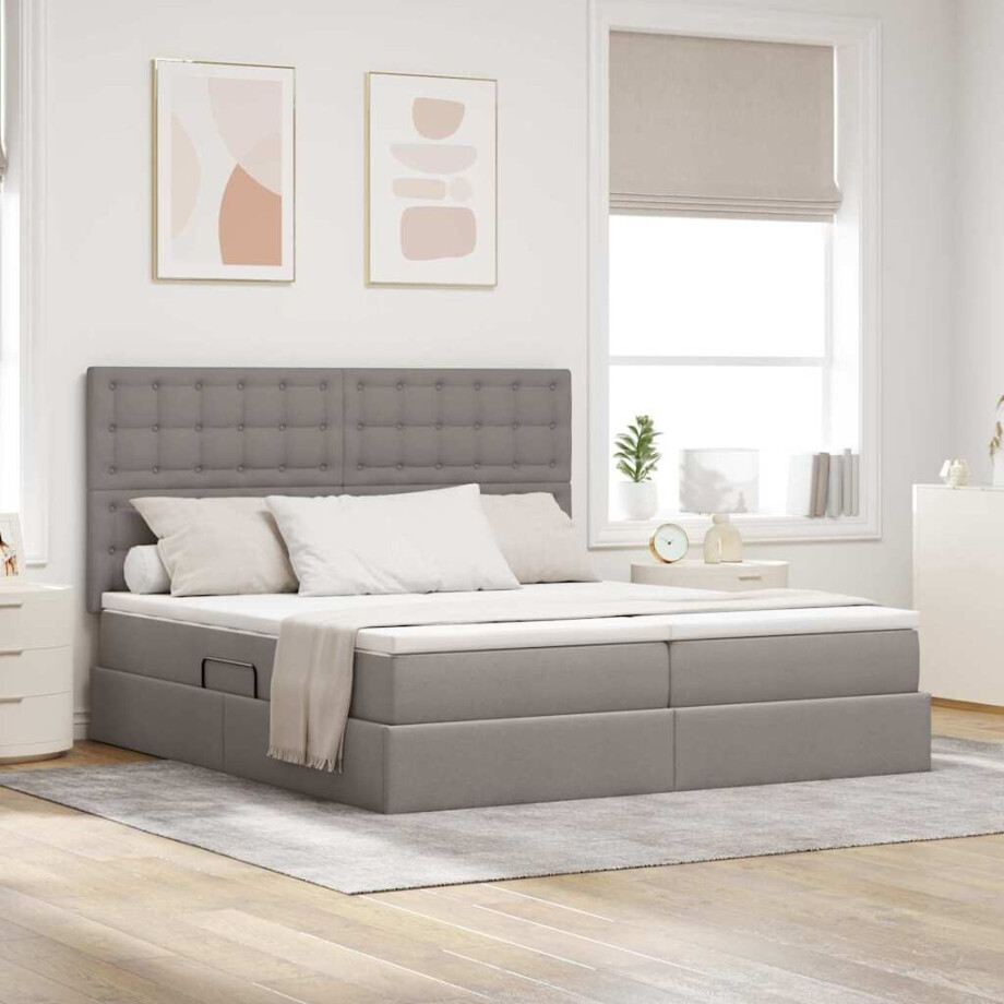 vidaXL Opslag bed met hoofdeinde Taupe 180 x 200 cm Nep Leer afbeelding 1