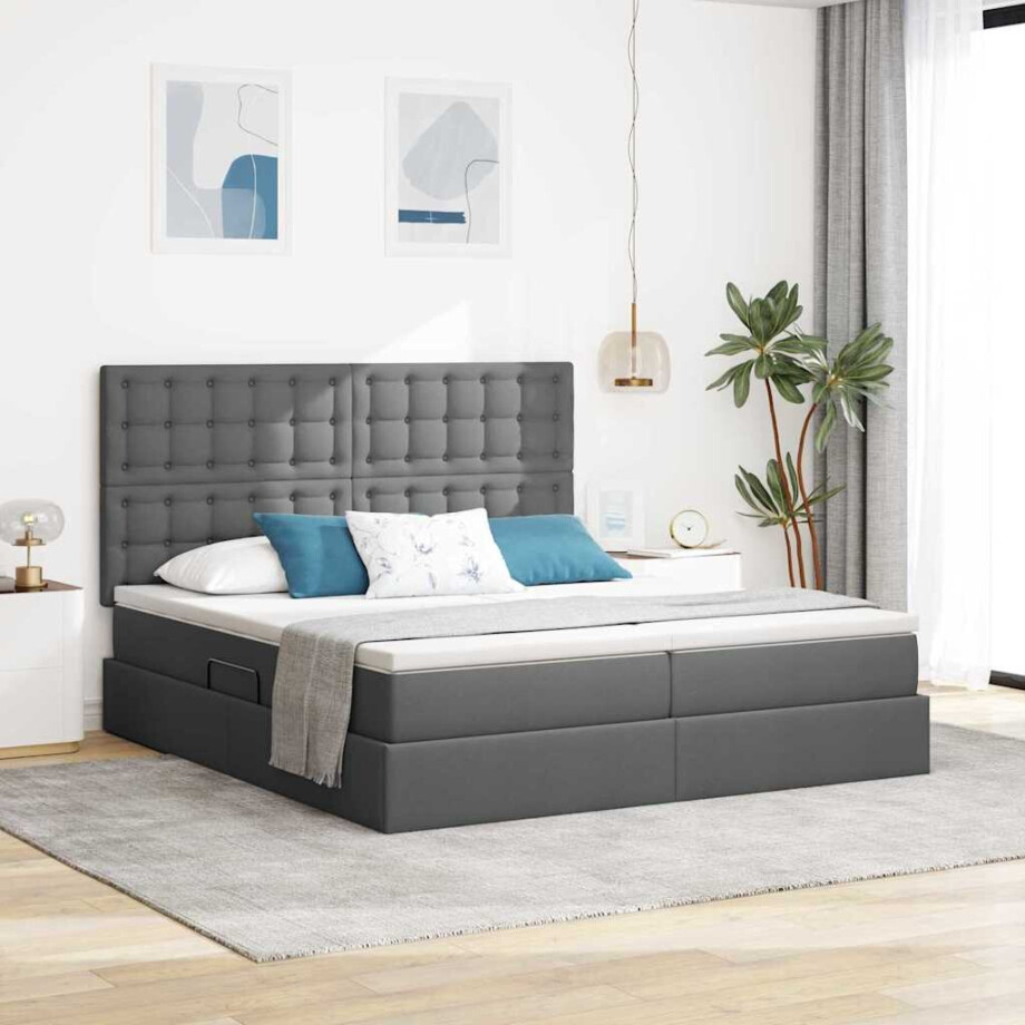 vidaXL Opslag bed met matras Donkergrijs 200 x 200 cm Nep Leer afbeelding 1