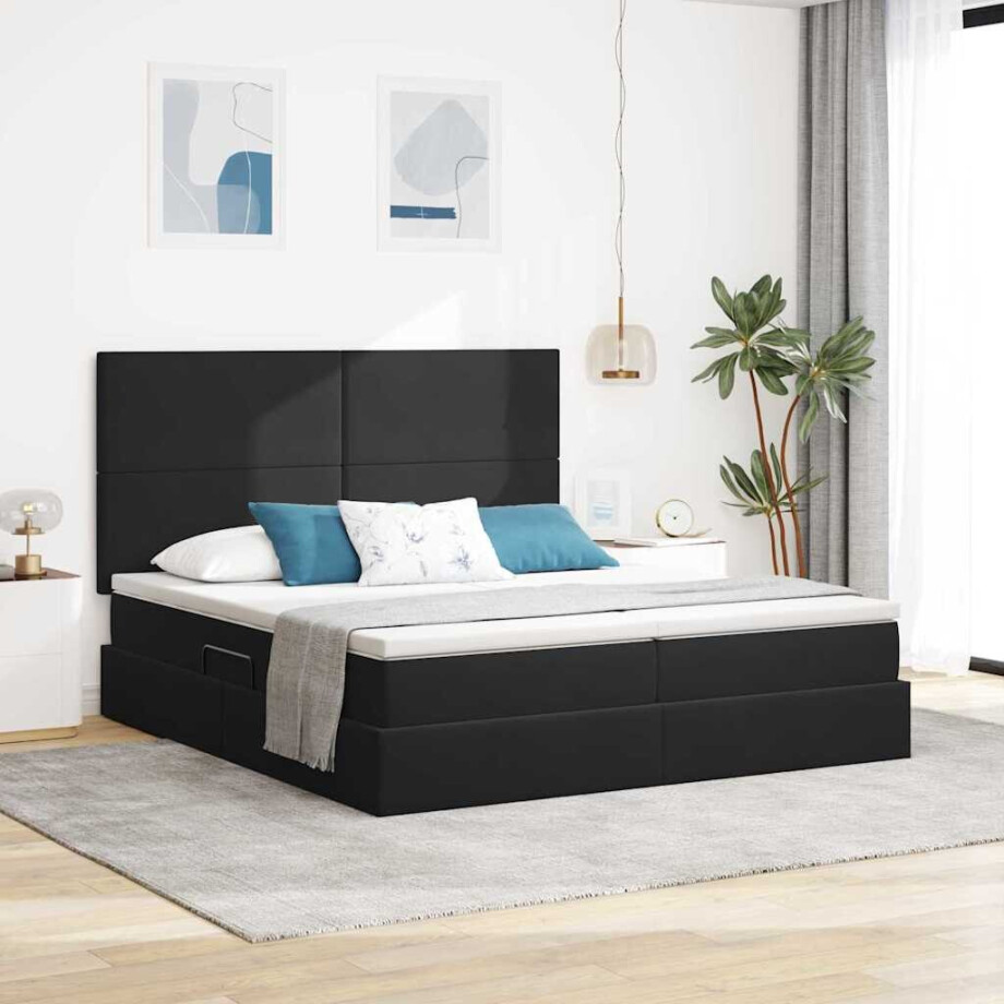 vidaXL Opslag bed met matras met hoofdeinde Zwart 200 x 200 cm Fluweel afbeelding 1
