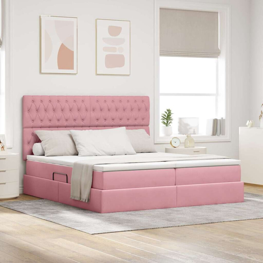 vidaXL Opslag bed met matras met hoofdeinde Roze 180 x 200 cm Fluweel afbeelding 1