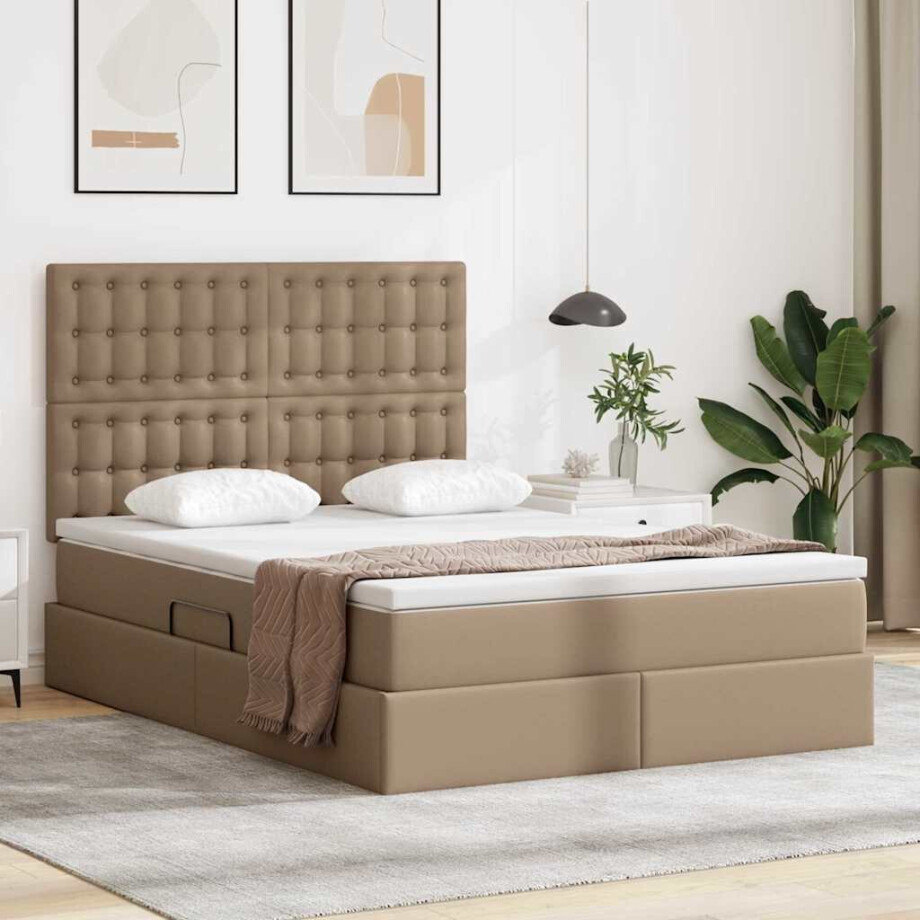 vidaXL Bed met LED -striplichten Cappuccino 140 x 200 cm PVC vidaXL Bed met LED -striplichten Cappuccino 140 x 200 cm PVC afbeelding 1