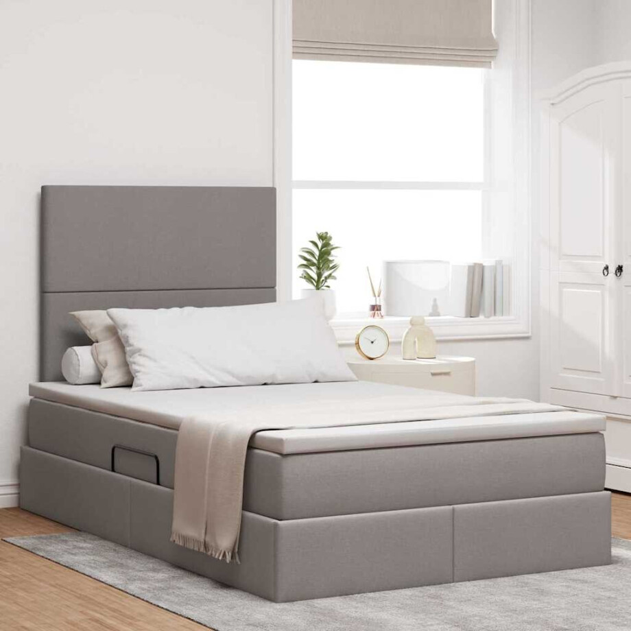 vidaXL Bed met LED -striplichten met opslag Taupe 120 x 200 cm Stof vidaXL Bed met LED -striplichten met opslag Taupe 120 x 200 cm Stof afbeelding 1