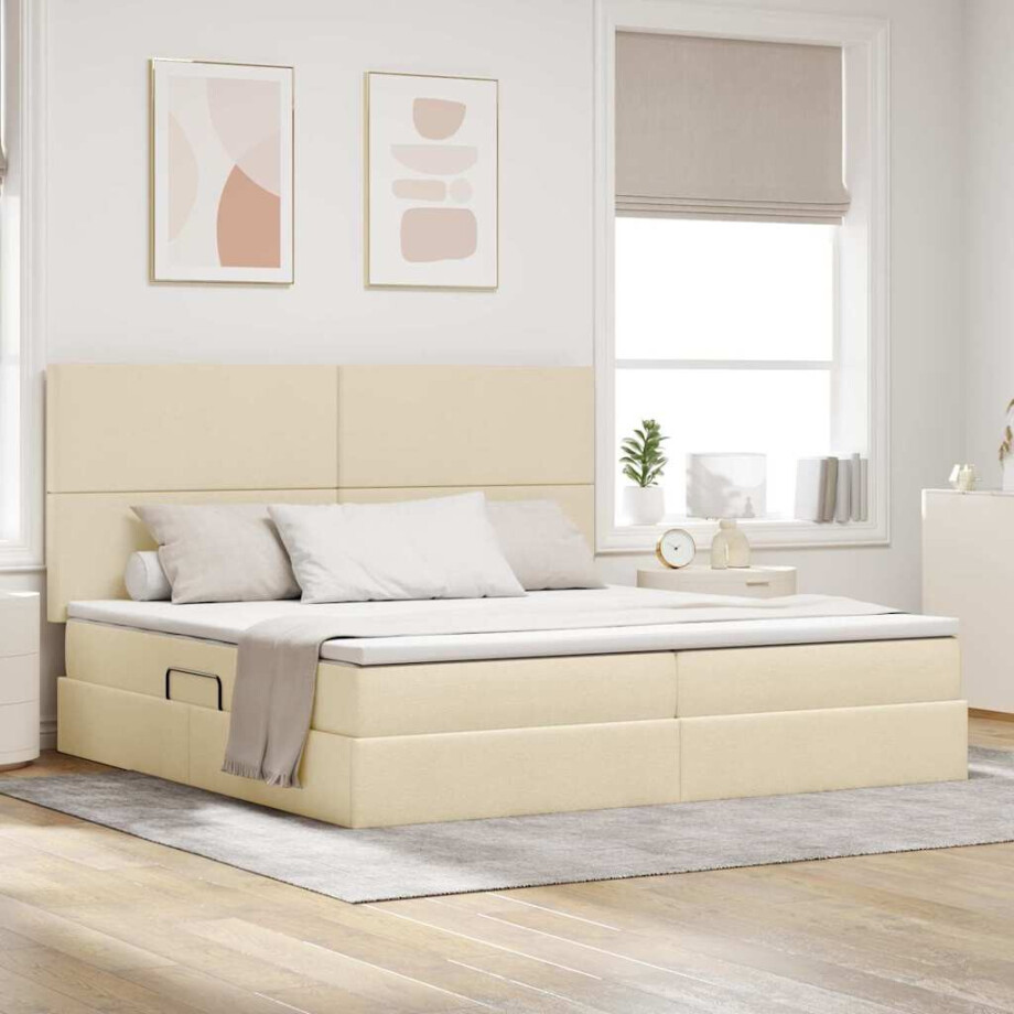 vidaXL Opbergbed met LED met matras Crème 200 x 200 cm Polyester vidaXL Opbergbed met LED met matras Crème 200 x 200 cm Polyester afbeelding 1