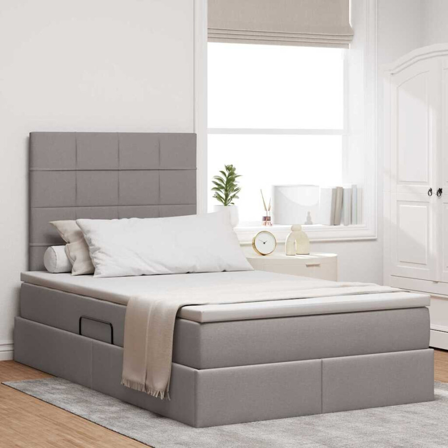 vidaXL Bed met LED -striplichten met opslag Taupe 120 x 200 cm Stof vidaXL Bed met LED -striplichten met opslag Taupe 120 x 200 cm Stof afbeelding 1