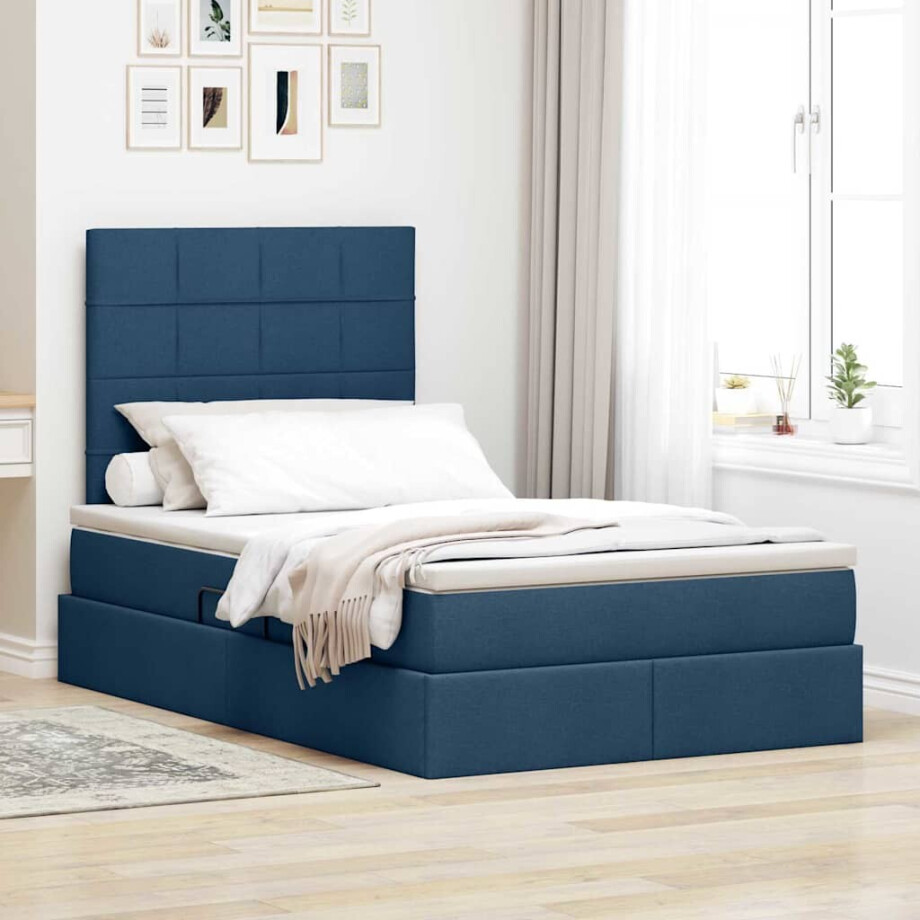 vidaXL Opbergbed met LED met matras Blauw 120 x 200 cm Polyester afbeelding 1