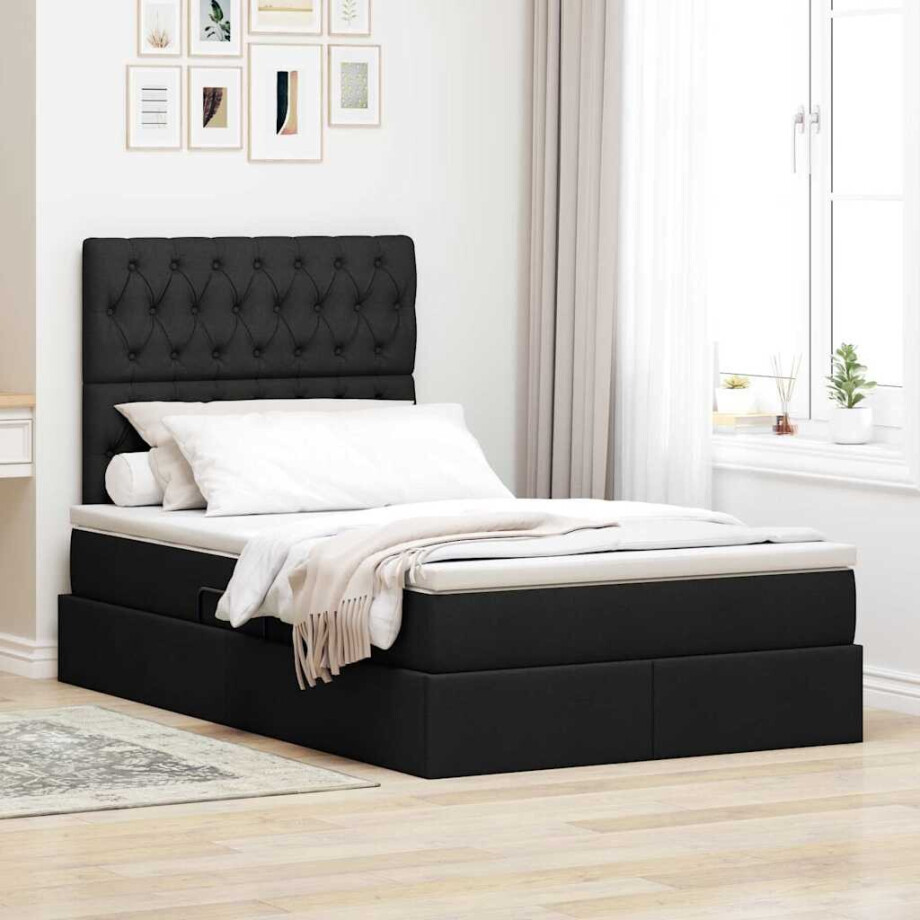 vidaXL Opbergbed met LED met matras Zwart 120 x 200 cm Polyester afbeelding 1