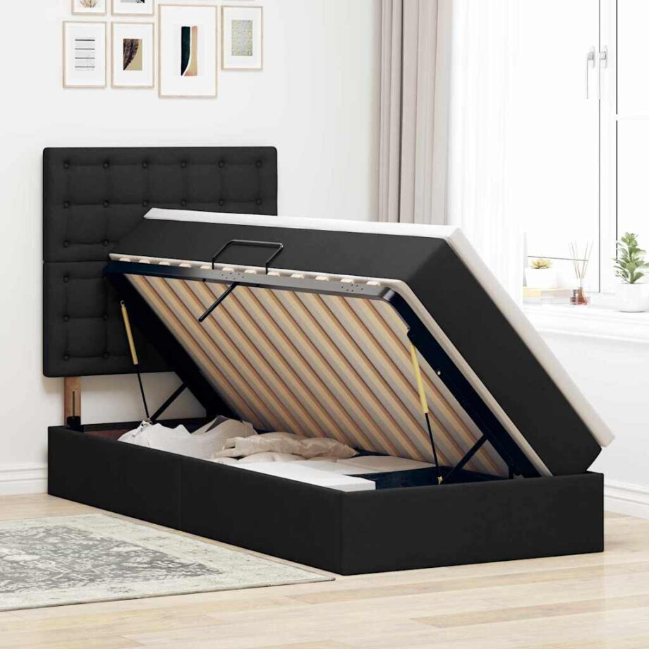vidaXL Opbergbed met LED met matras Zwart 90 x 200 cm Polyester vidaXL Opbergbed met LED met matras Zwart 90 x 200 cm Polyester afbeelding 1
