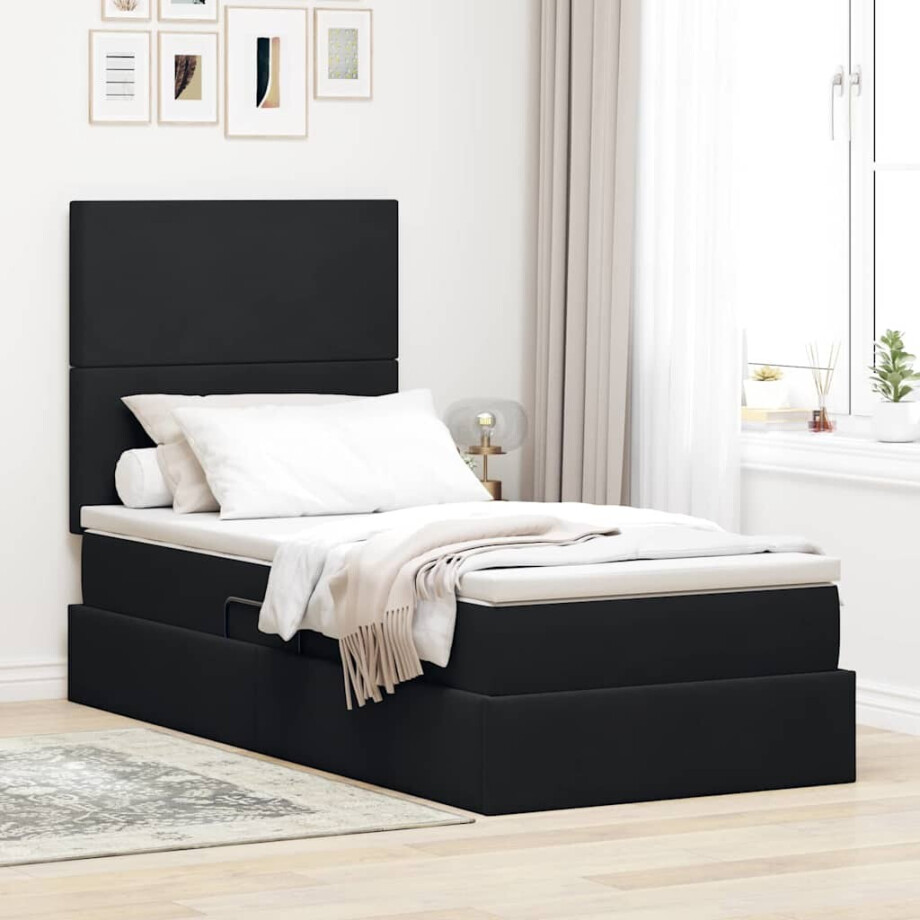 vidaXL Opbergbed met LED met matras met LED Zwart 100 x 200 cm Fluweel afbeelding 1