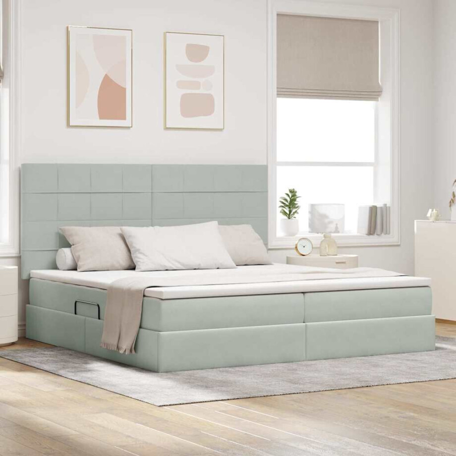 vidaXL Opbergbed met LED met matras Lichtgrijs 200 x 200 cm Fluweel afbeelding 1