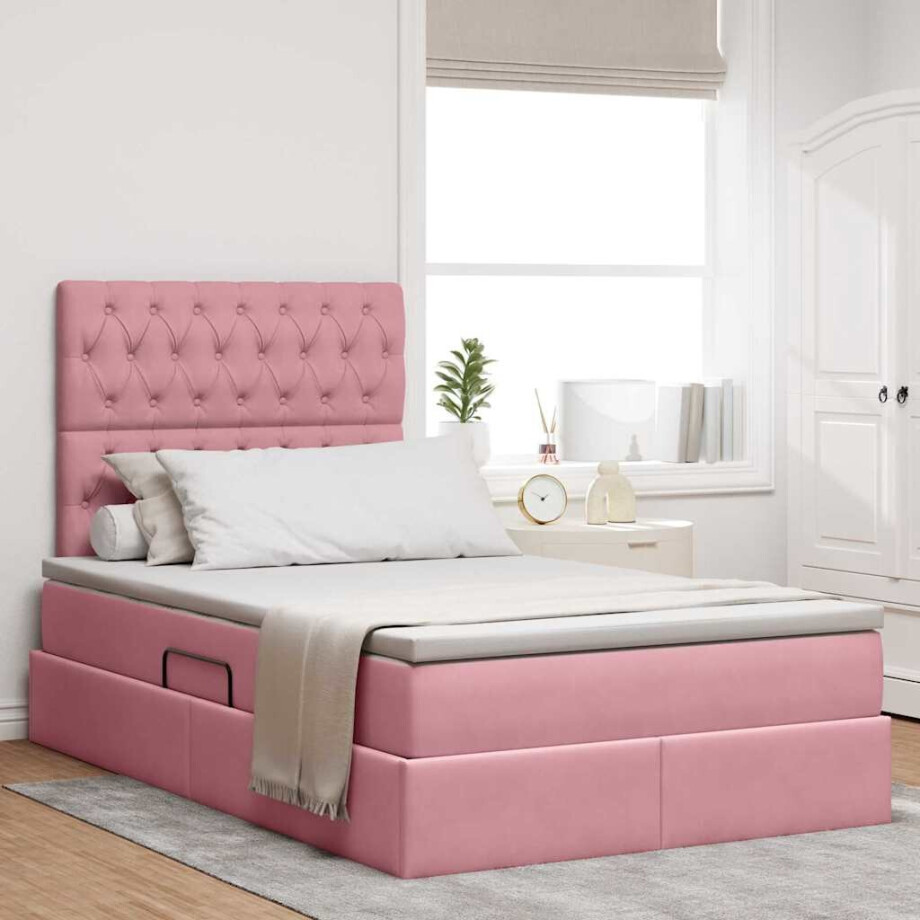 vidaXL Opbergbed met LED met matras met LED Roze 120 x 200 cm Fluweel vidaXL Opbergbed met LED met matras met LED Roze 120 x 200 cm Fluweel afbeelding 1
