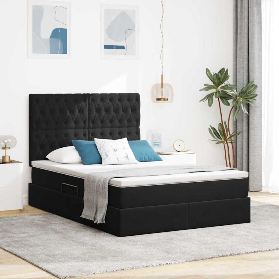 vidaXL Opbergbed met LED met matras met LED Zwart 140 x 190 cm Fluweel afbeelding 1