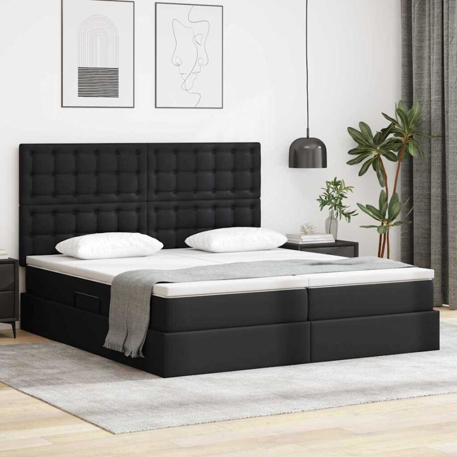 vidaXL Opbergbed met LED met hoofdeinde Zwart 200 x 200 cm Kunstleer afbeelding 1