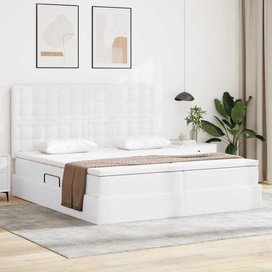 vidaXL Opbergbed met LED met opslag Puur Wit 200 x 200 cm Kunstleer vidaXL Opbergbed met LED met opslag Puur Wit 200 x 200 cm Kunstleer afbeelding 1