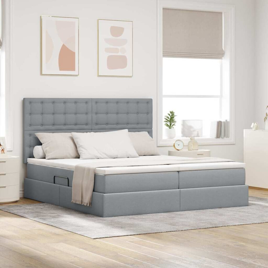 vidaXL Bed met LED-stripverlichting Lichtgrijs 180 x 200 cm Stof afbeelding 1