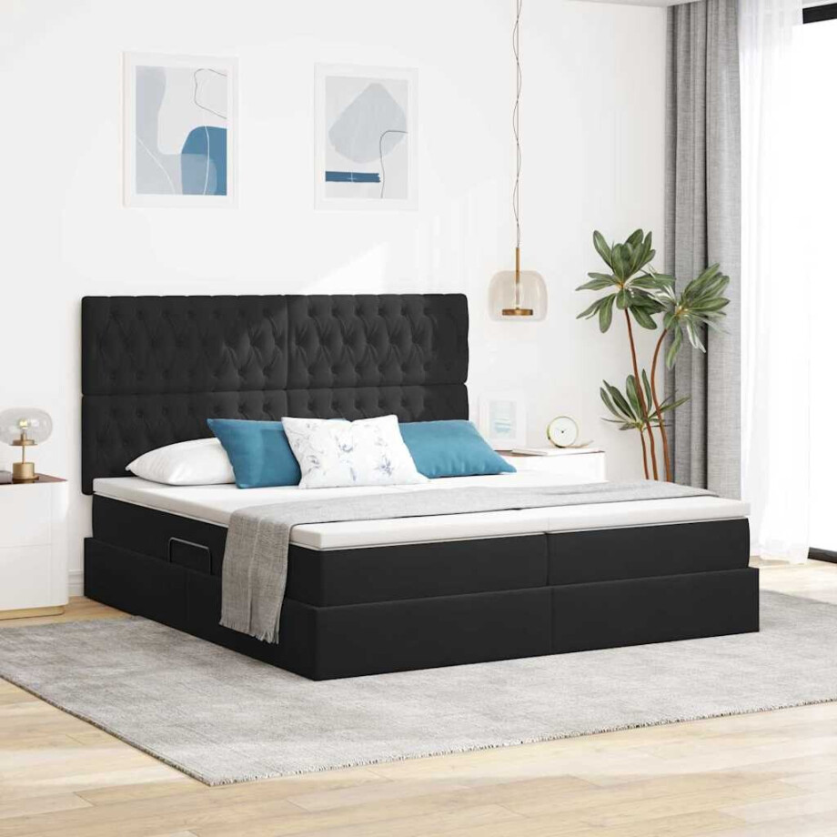 vidaXL Bed met LED-stripverlichting Zwart 180 x 200 cm Fluweel afbeelding 1