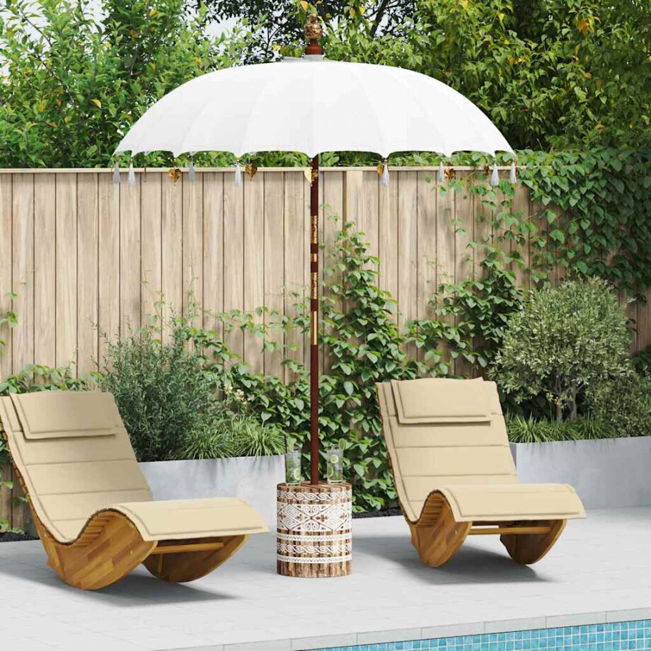 vidaXL Balinese Parasol Crème 180-190 cm Katoen, massief hout afbeelding 1