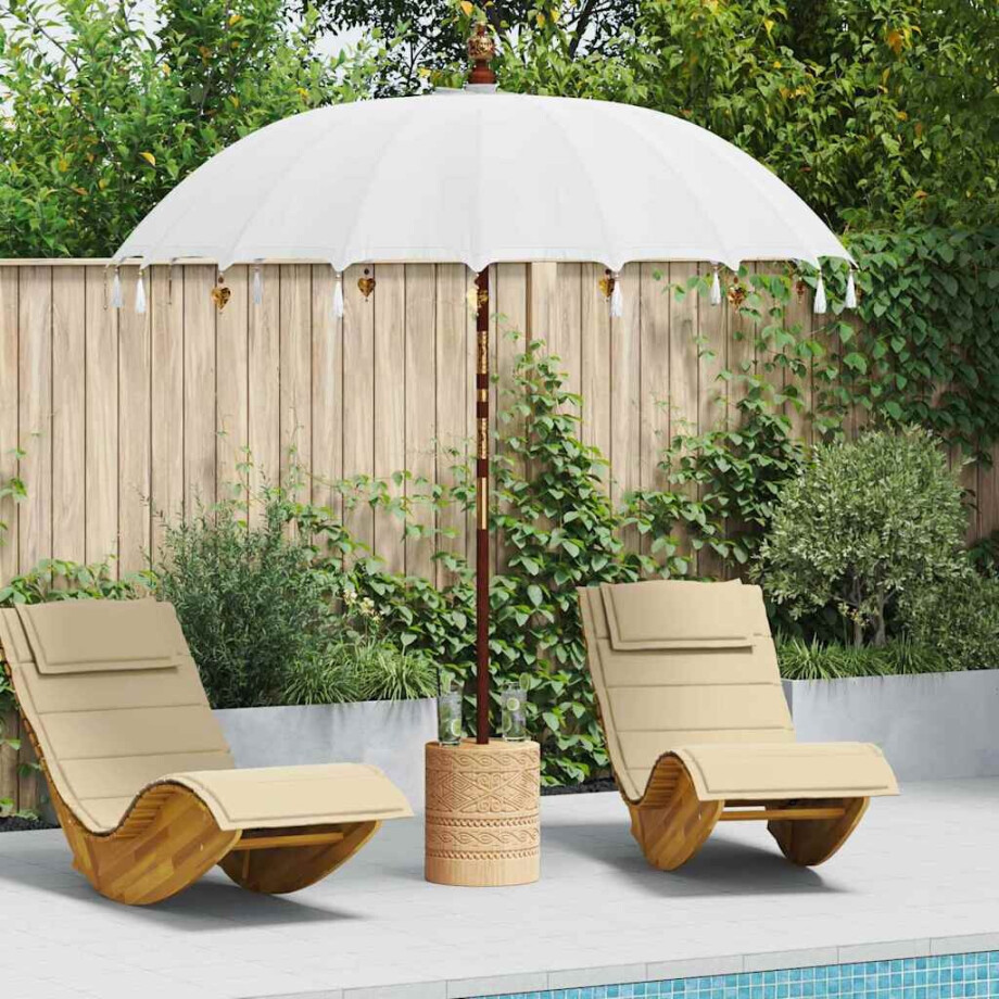 vidaXL Balinese Parasol Crème 210-220 cm Katoen, massief hout afbeelding 1