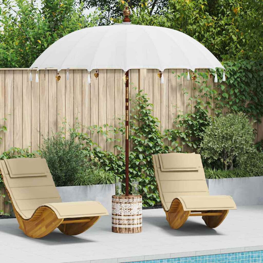 vidaXL Balinese Parasol Crème 210-220 cm Katoen, massief hout afbeelding 1