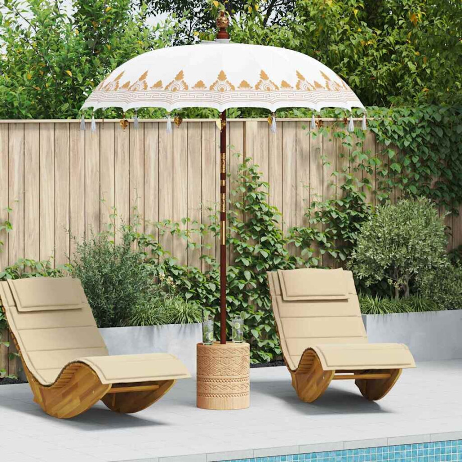 vidaXL Balinese Parasol Crème 180-190 cm Katoen, massief hout afbeelding 1
