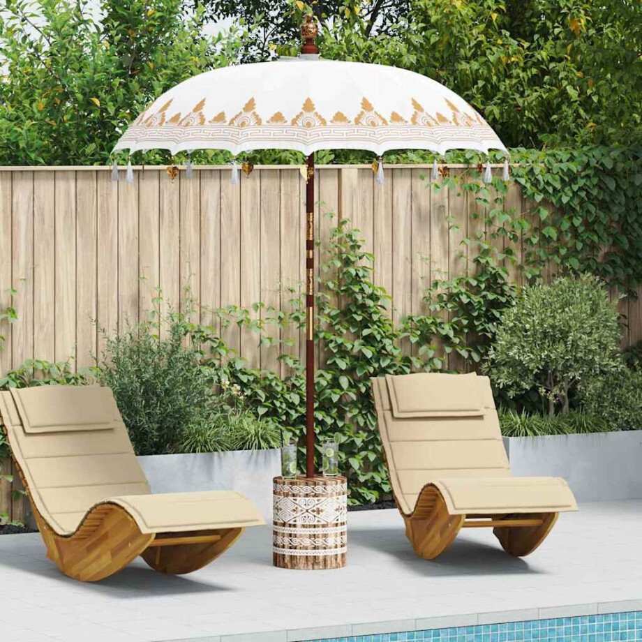 vidaXL Balinese Parasol Crème 180-190 cm Katoen, massief hout afbeelding 1