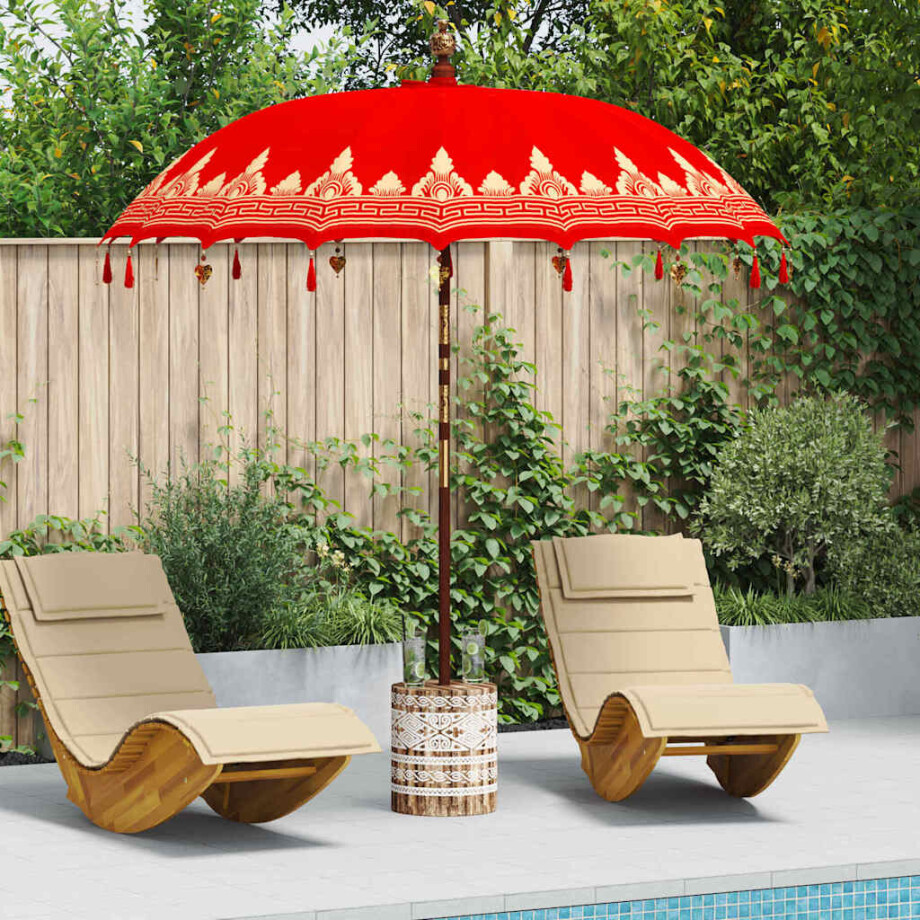 vidaXL Balinese Parasol Rood 210-220 cm Katoen, massief hout afbeelding 1