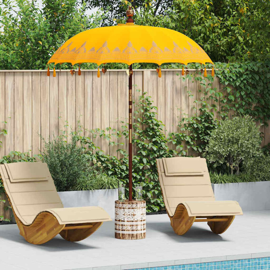 vidaXL Balinese Parasol Geel 180-190 cm Katoen, massief hout vidaXL Balinese Parasol Geel 180-190 cm Katoen, massief hout afbeelding 1
