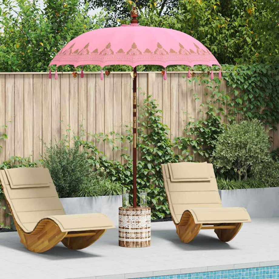 vidaXL Balinese Parasol Roze 180-190 cm Katoen, massief hout afbeelding 1
