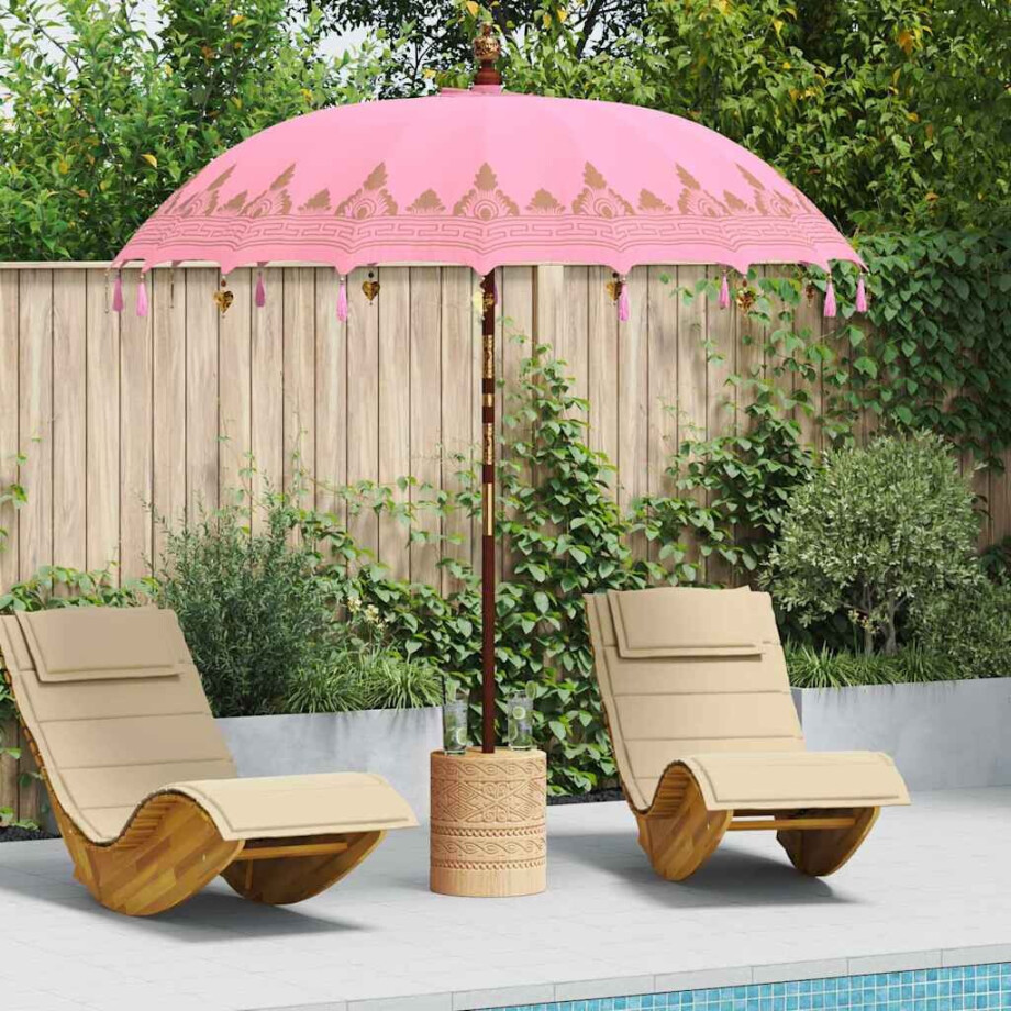 vidaXL Balinese Parasol Roze 210-220 cm Katoen, massief hout afbeelding 1