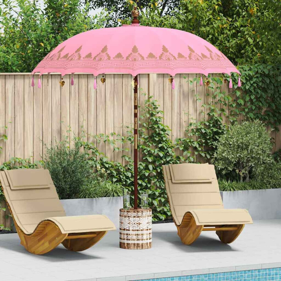 vidaXL Balinese Parasol Roze 210-220 cm Katoen, massief hout afbeelding 1