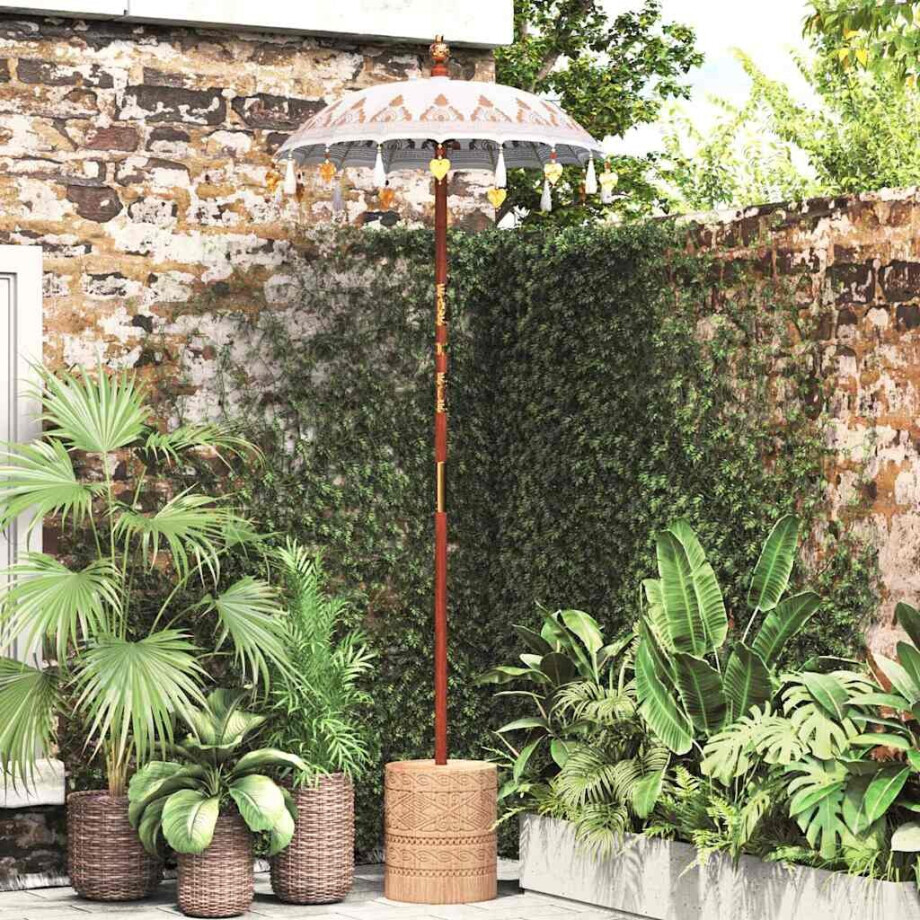 vidaXL Balinese Parasol 260 Crème 95-100 cm Katoen en massief hout afbeelding 1