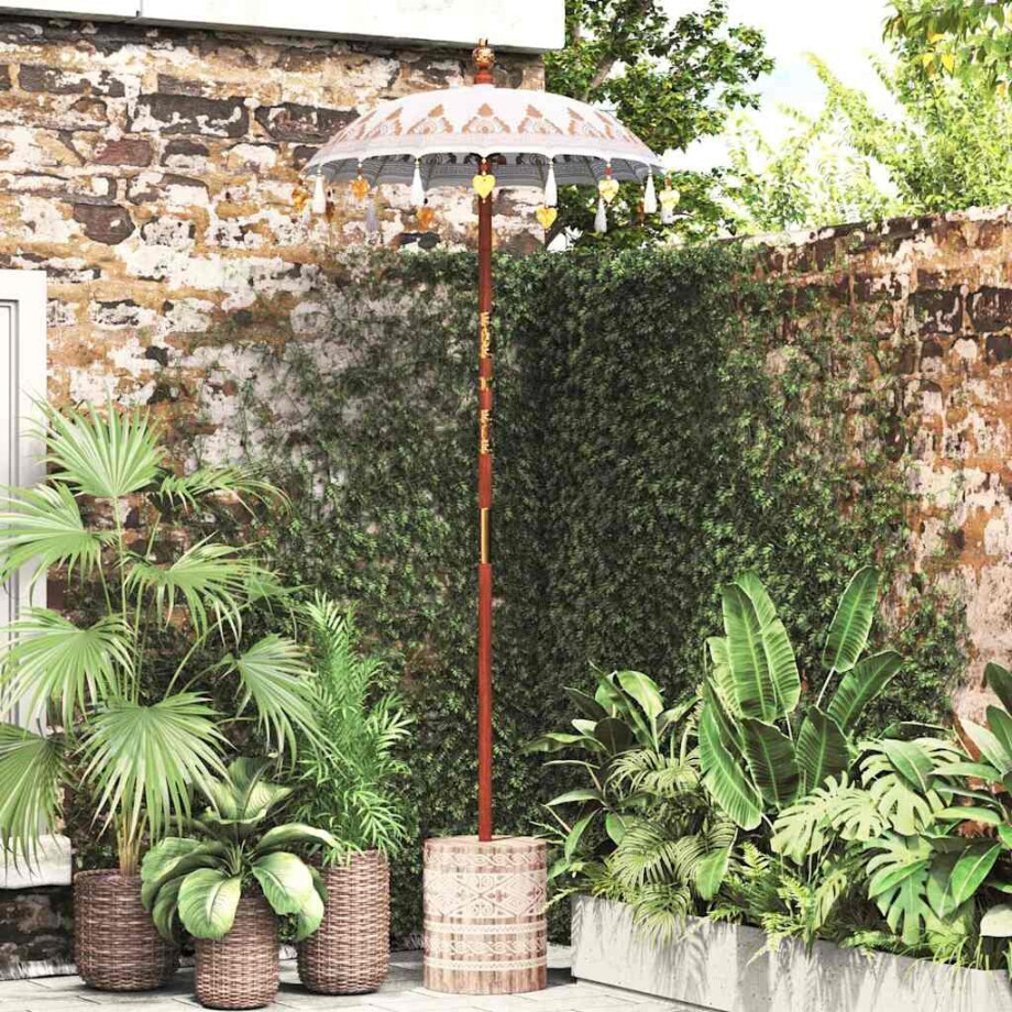 vidaXL Balinese Parasol 260 Crème 95-100 cm Katoen en massief hout afbeelding 1