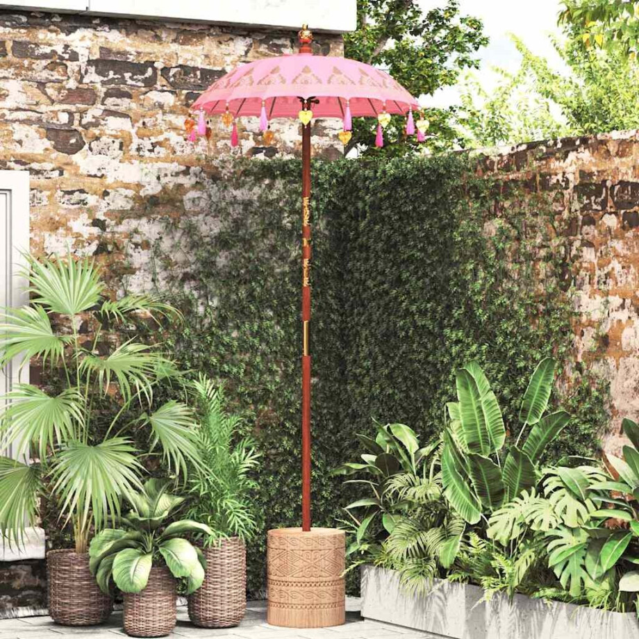 vidaXL Parasol met Basis 250 cm Katoen, Hout afbeelding 1