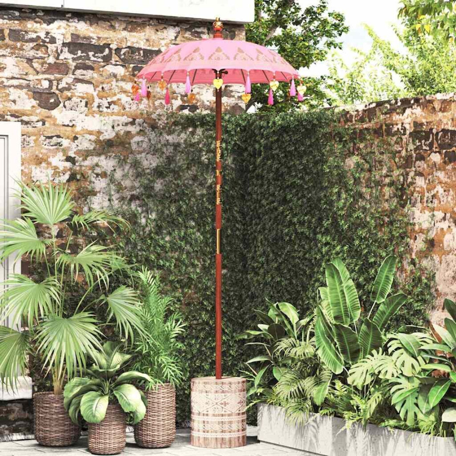vidaXL Parasol met Basis 250 cm Katoen, Hout afbeelding 1