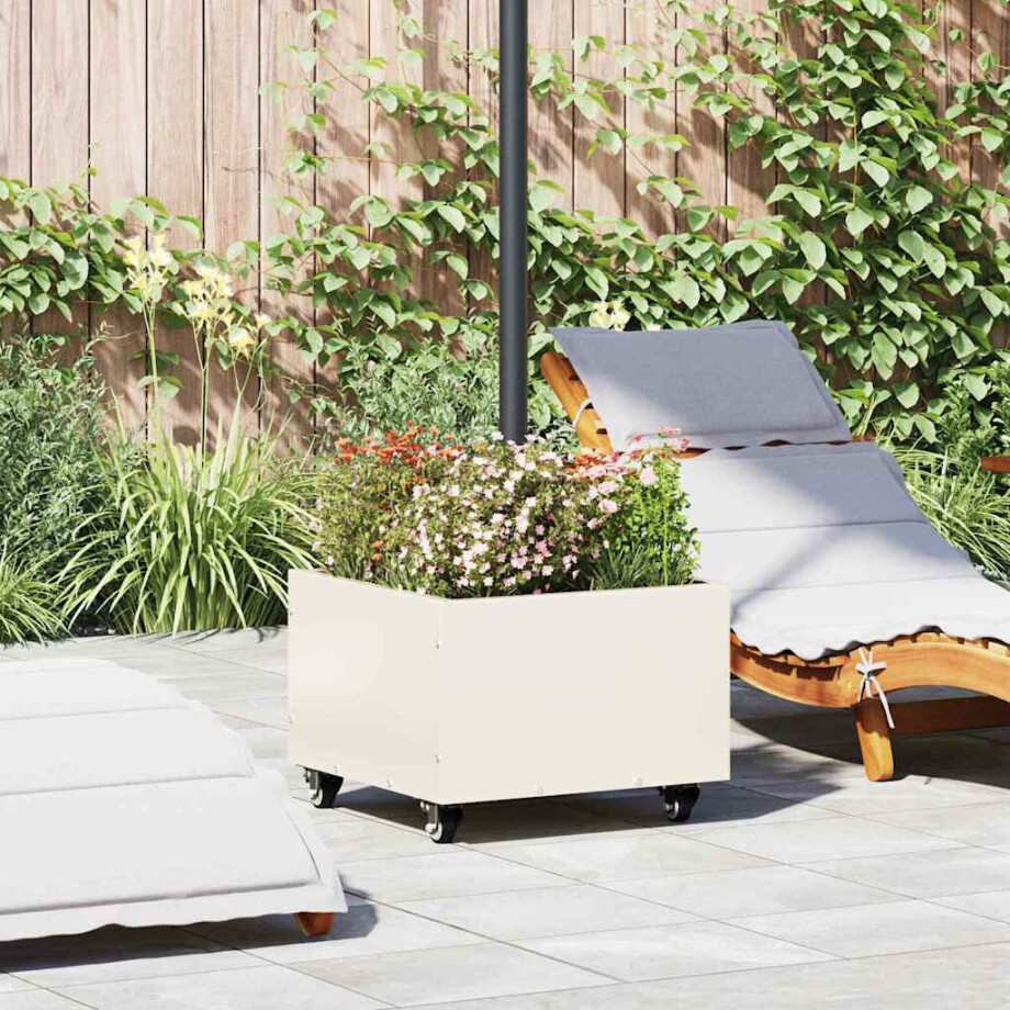 vidaXL Parasolbasis met plantenbak Wit 45 x 45 x 45 cm Staal afbeelding 1