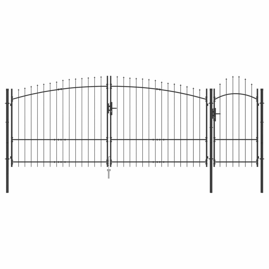 vidaXL Tuinpoort met slot Woerden Grijs 100 x 400 cm Staal afbeelding 1