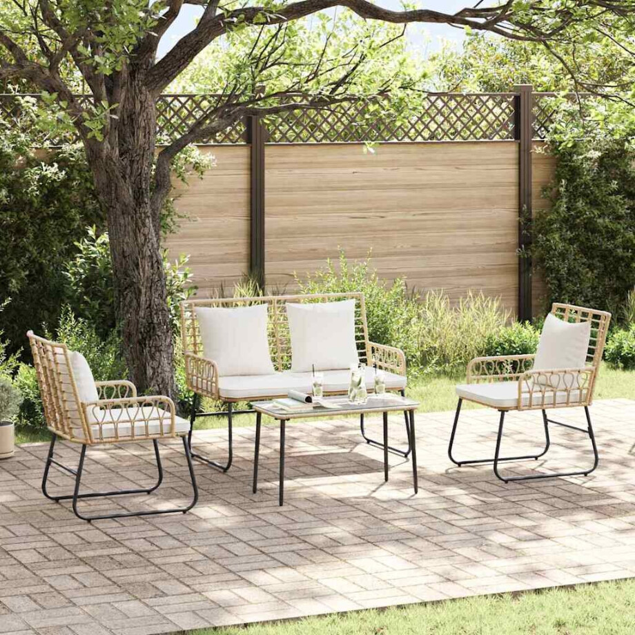 vidaXL Tuin eettafelset 3 pcs Bruin en Crème poly rattan afbeelding 1